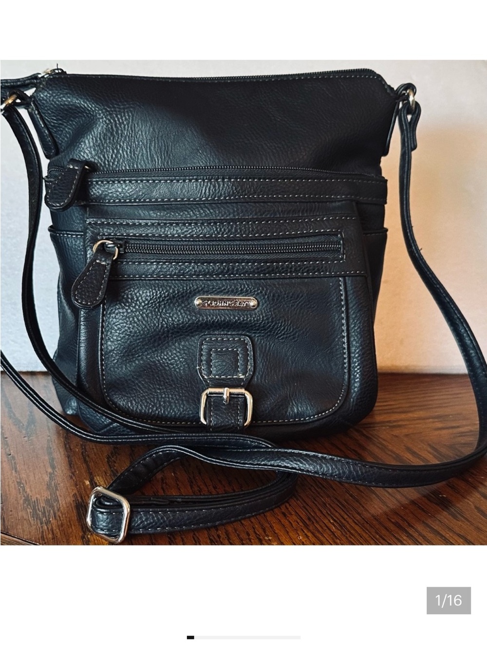 ST JOHN BAY 👜  MULTI COMPARMENT BLACK VEGAN FAUX LEATHER SHOULDER CROSSBODY BAG